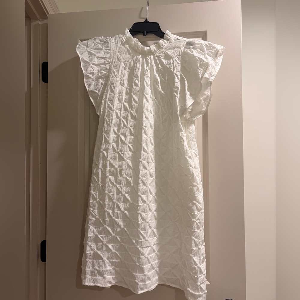 THML White Ruffled Neck Sleeveless Dress- Small